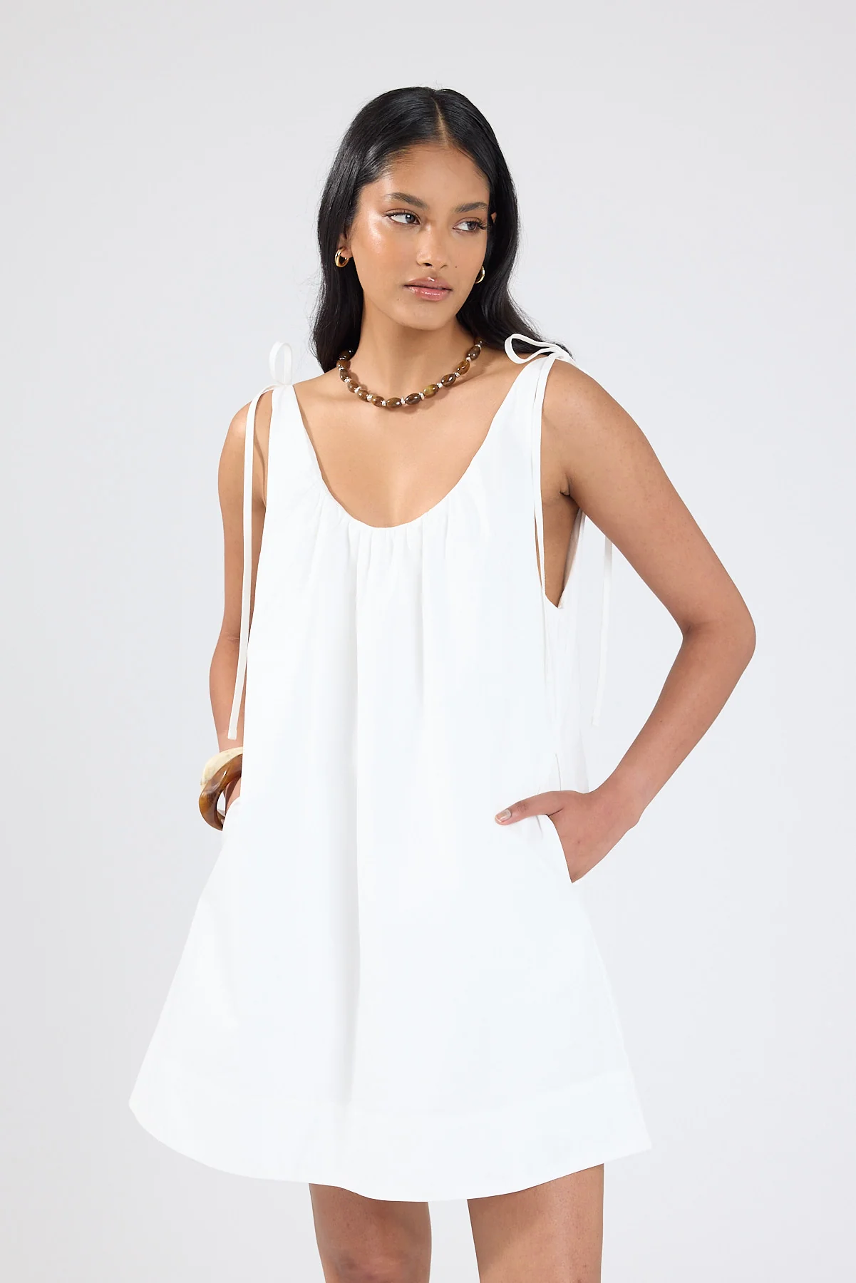 Perfect Stranger Penelope Tie Shoulder Mini Dress Off White - Image 7