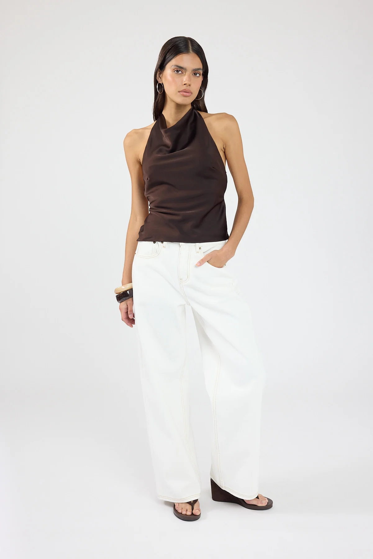 Perfect Stranger Petite Mid Rise Baggy Jean White