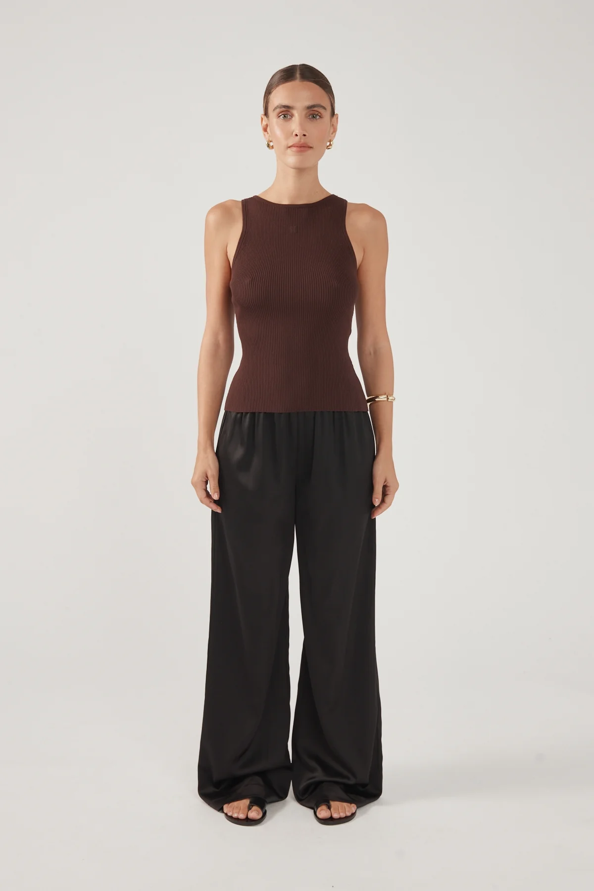 Perfect Stranger Racer Tank Knit Top Chocolate - Image 4