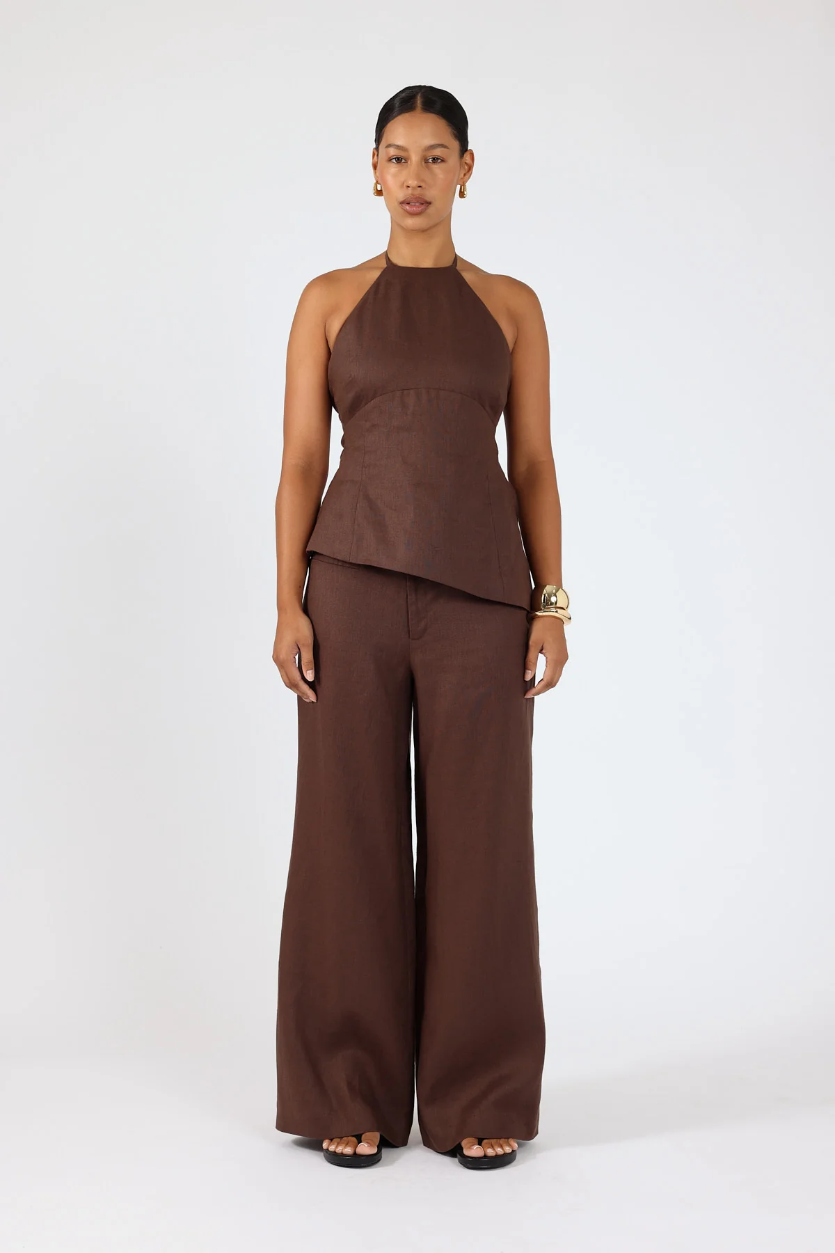 Perfect Stranger Reese Mid Rise Linen Pants Brown - Image 2