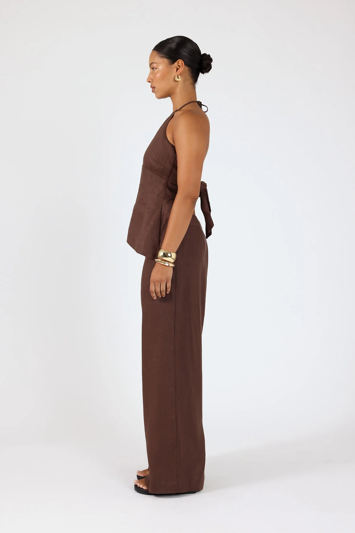 Perfect Stranger Reese Mid Rise Linen Pants Brown - Image 4