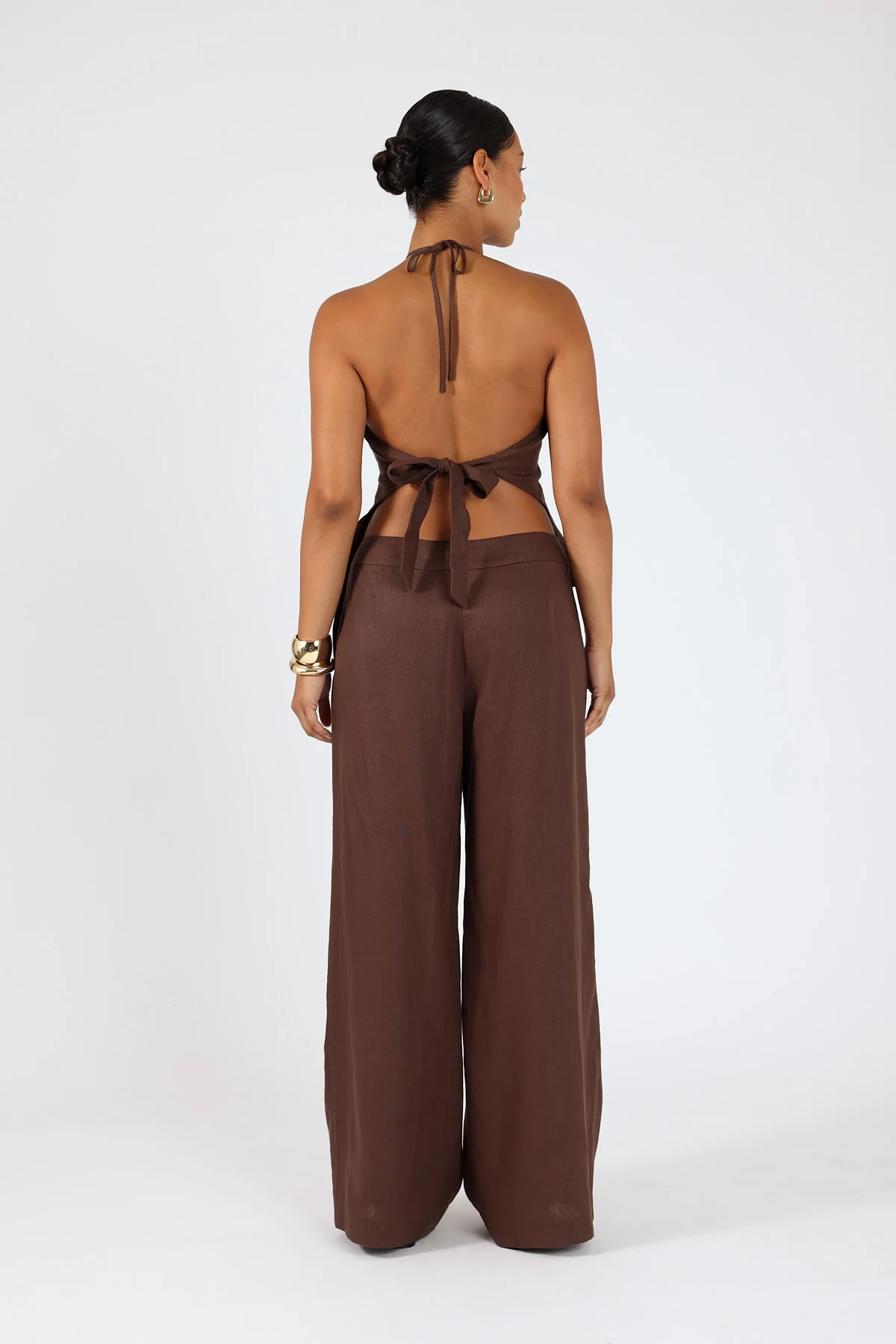 Perfect Stranger Reese Mid Rise Linen Pants Brown - Image 5