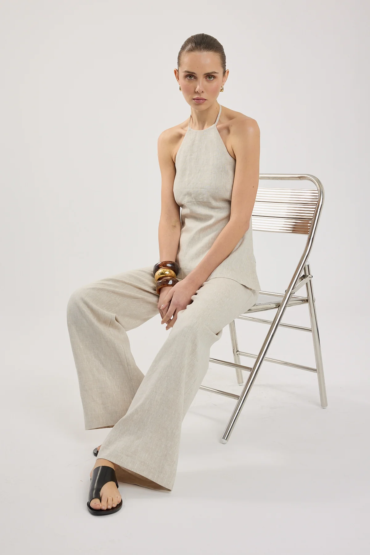 Perfect Stranger Reese Mid Rise Linen Pants Oat - Image 5