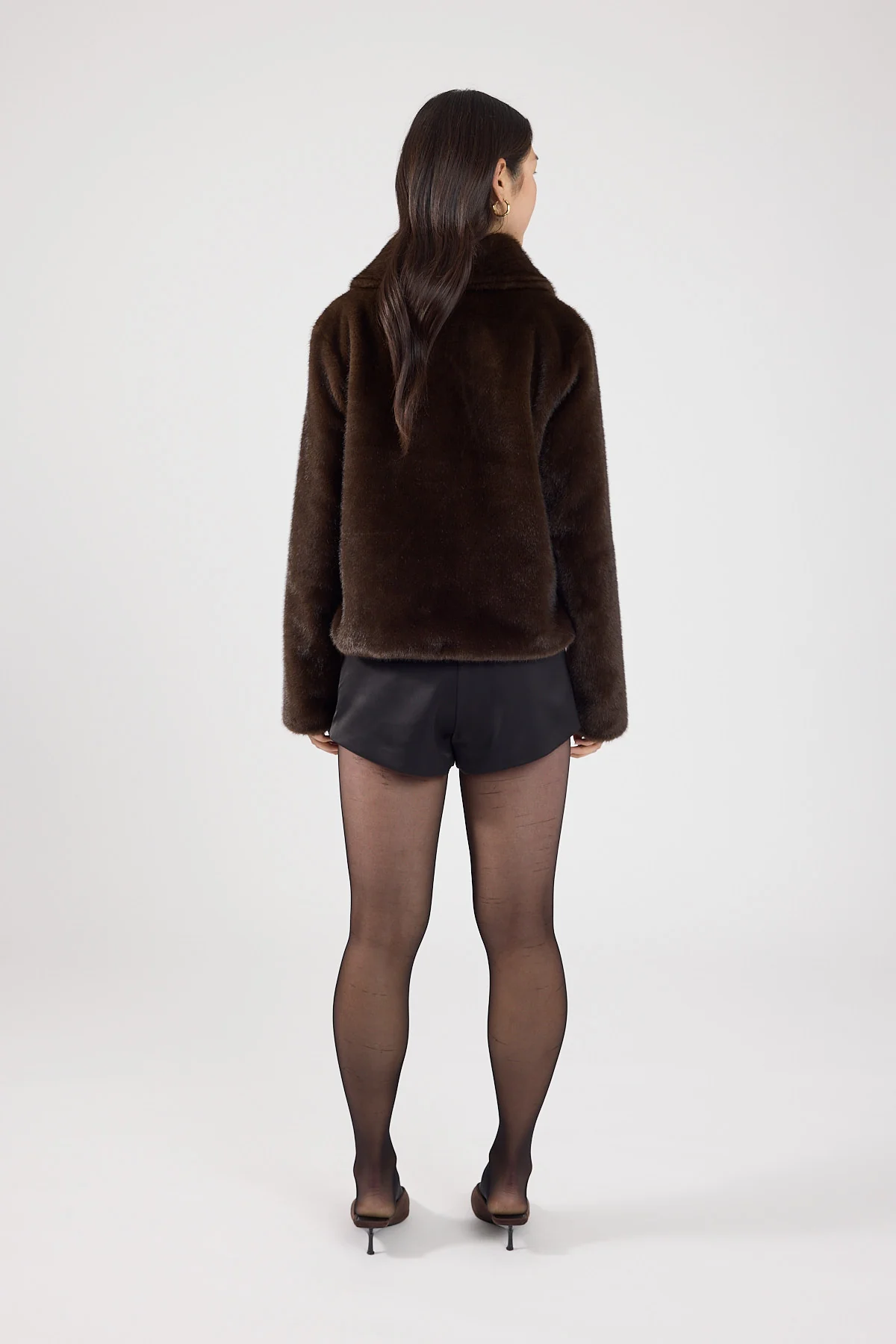 Perfect Stranger Riley Cropped Faux Fur Jacket Brown - Image 5