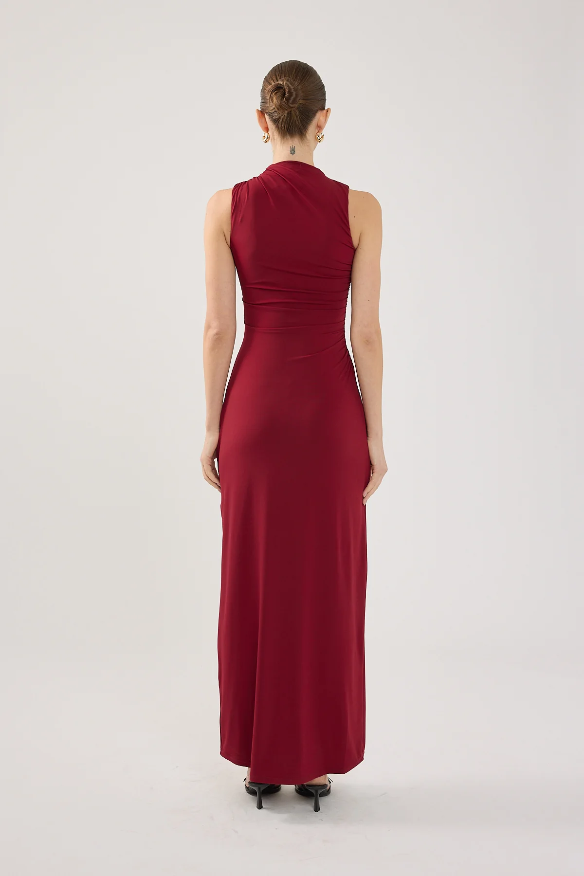 Perfect Stranger Rosewood High Neck Maxi Dress Burgundy - Image 3