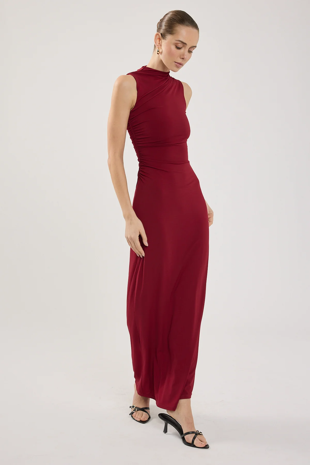 Perfect Stranger Rosewood High Neck Maxi Dress Burgundy - Image 4