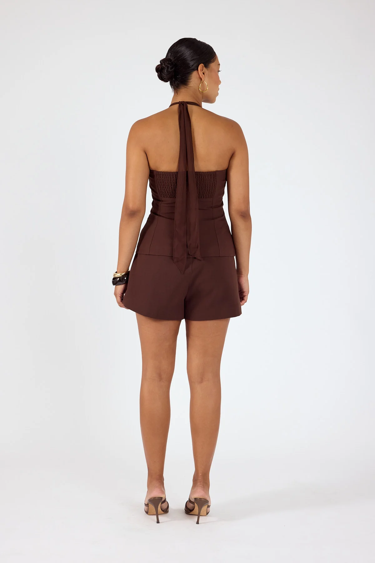 Perfect Stranger Rowan Mid Waisted Suiting Shorts Brown - Image 6