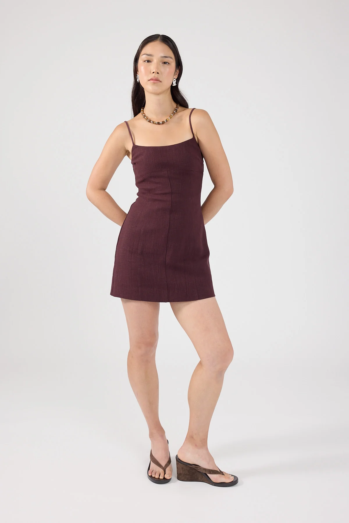 Perfect Stranger Sadie Linen Mini Dress Dark Choc - Image 4