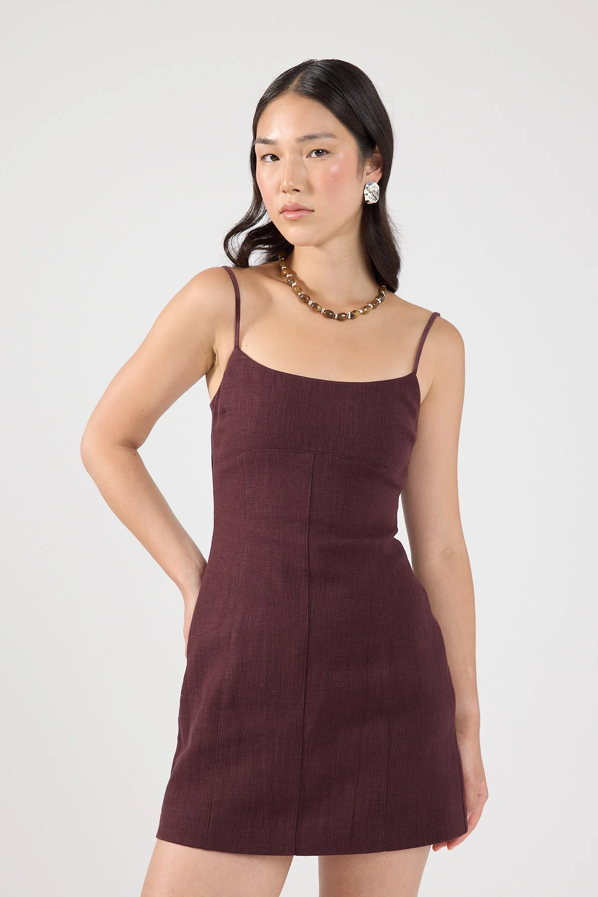 Perfect Stranger Sadie Linen Mini Dress Dark Choc - Image 5