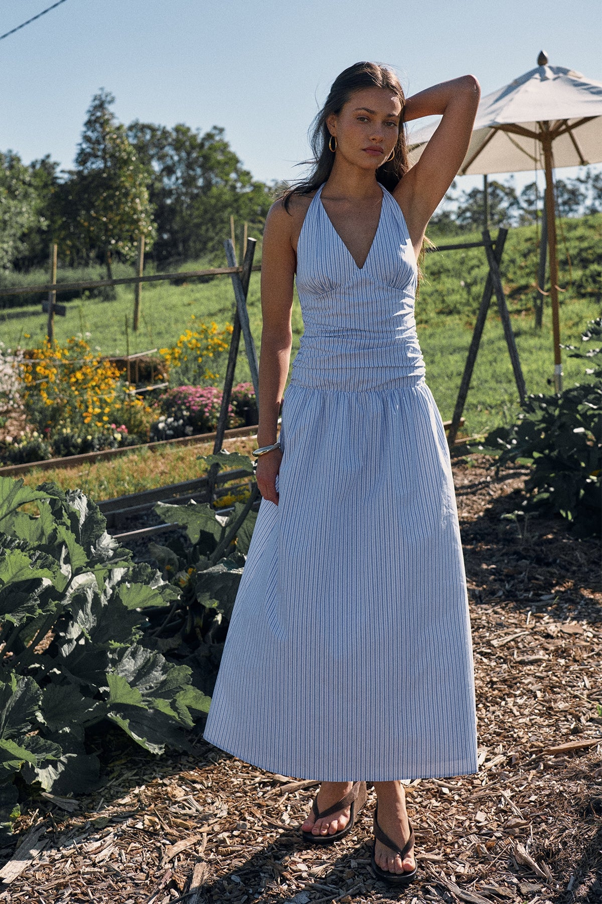 Perfect Stranger Skye Stripe Halter Maxi Dress Blue Stripe - Image 6