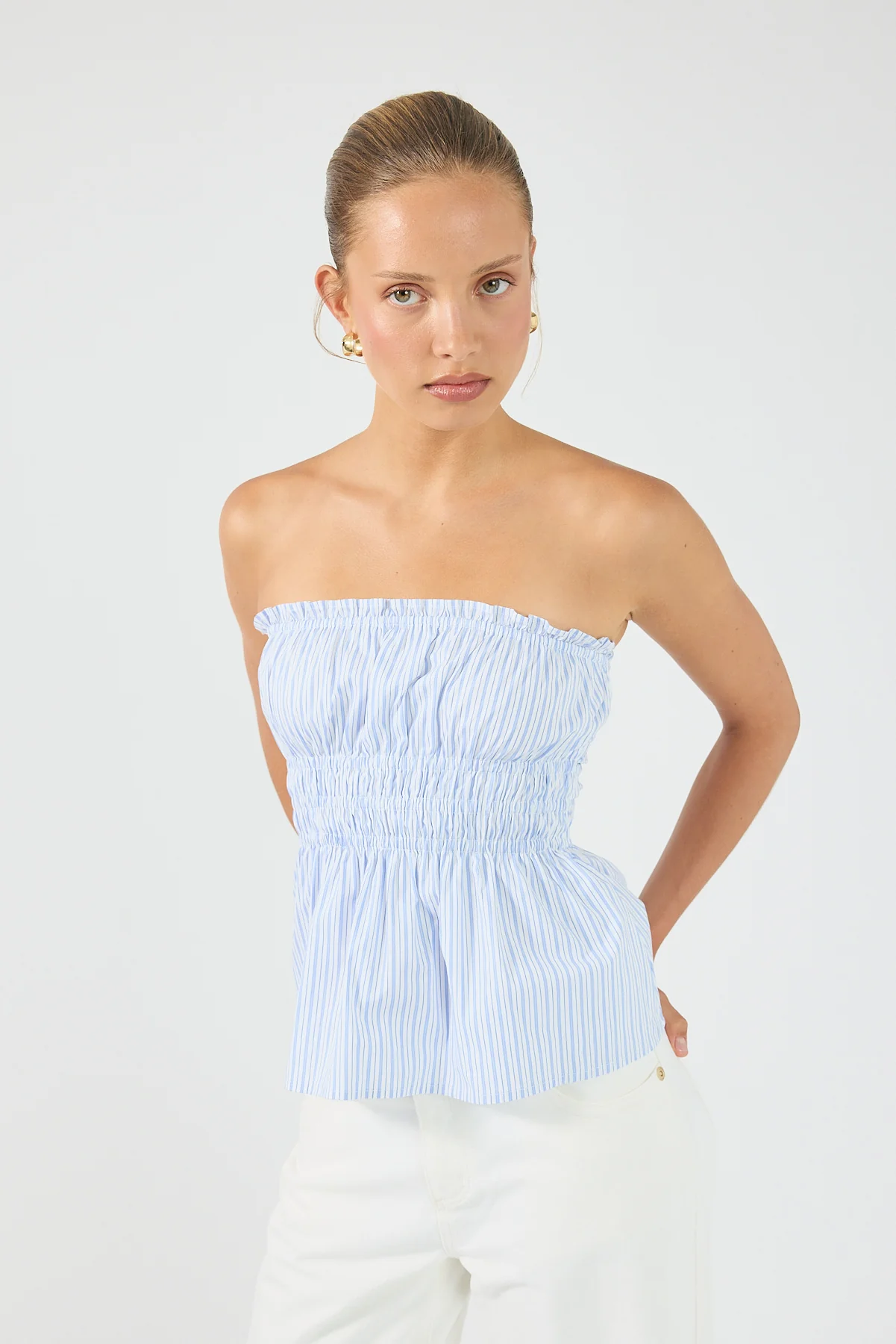 Perfect Stranger Skye Stripe Strapless Top Blue Stripe - Image 9