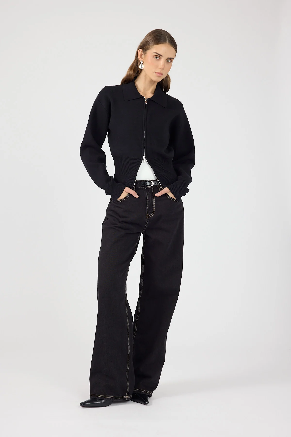 Perfect Stranger Sloane Zip Up Cardigan Black - Image 3