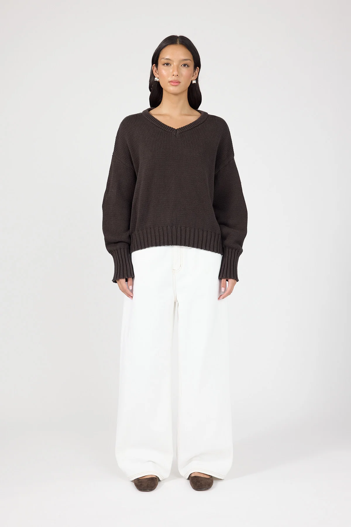 Perfect Stranger Sonny V-neck Knit Jumper Brown - Image 5
