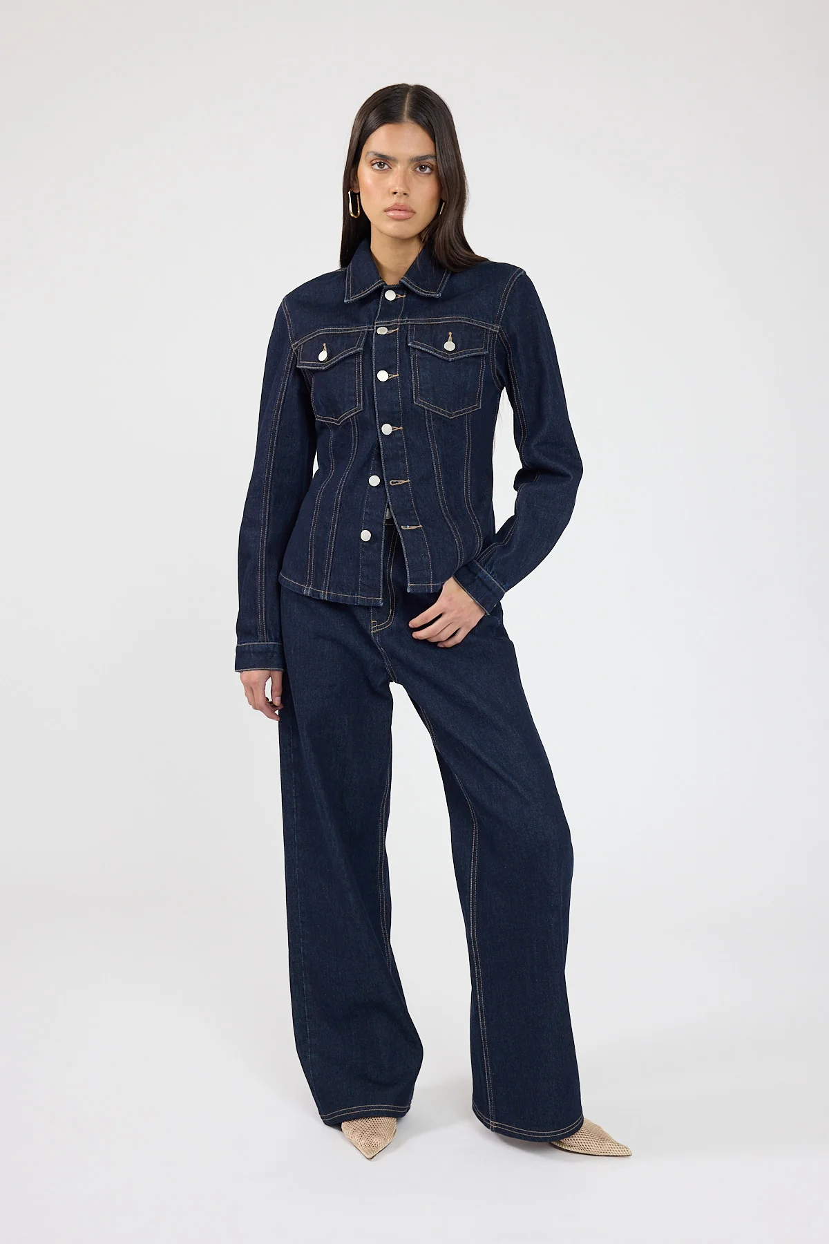 Perfect Stranger Spencer Denim Fitted Shirt Dark Blue Denim