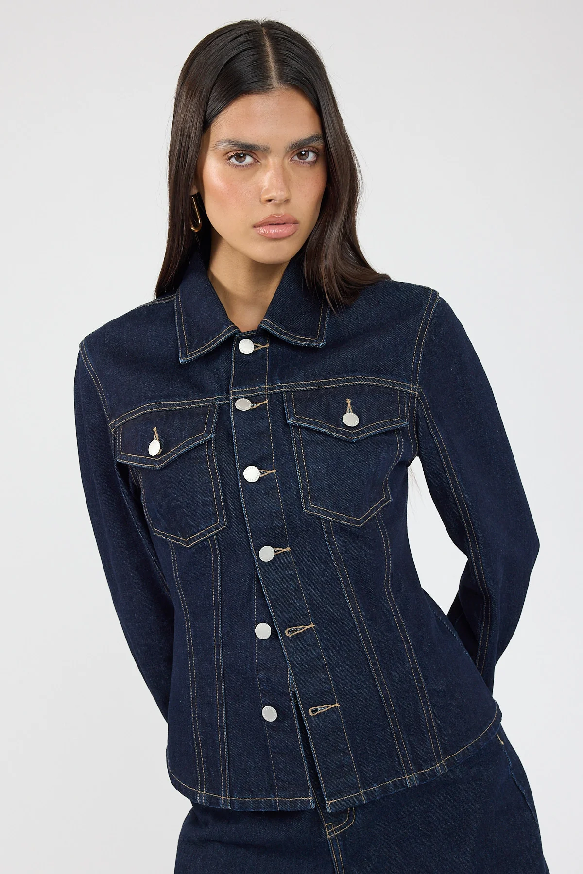 Perfect Stranger Spencer Denim Fitted Shirt Dark Blue Denim - Image 2