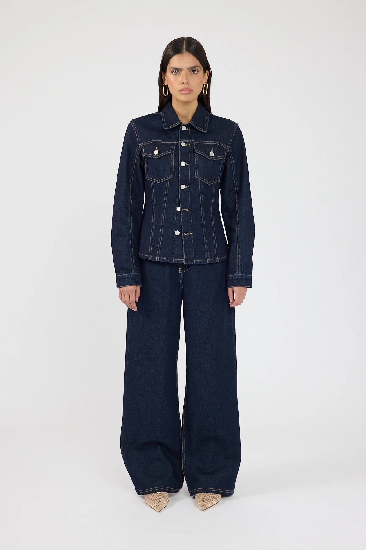 Perfect Stranger Spencer Denim Fitted Shirt Dark Blue Denim - Image 3