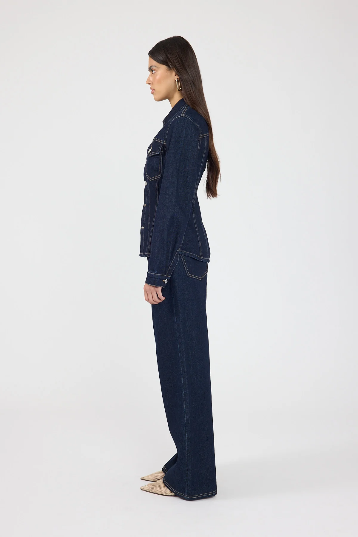 Perfect Stranger Spencer Denim Fitted Shirt Dark Blue Denim - Image 4