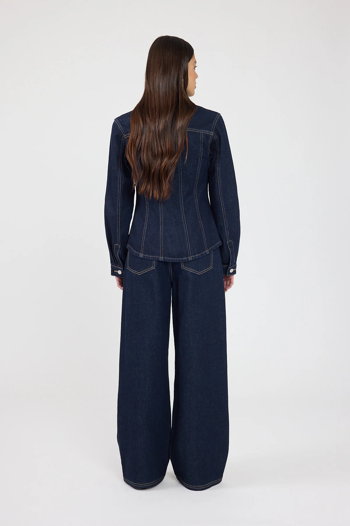 Perfect Stranger Spencer Denim Fitted Shirt Dark Blue Denim - Image 5