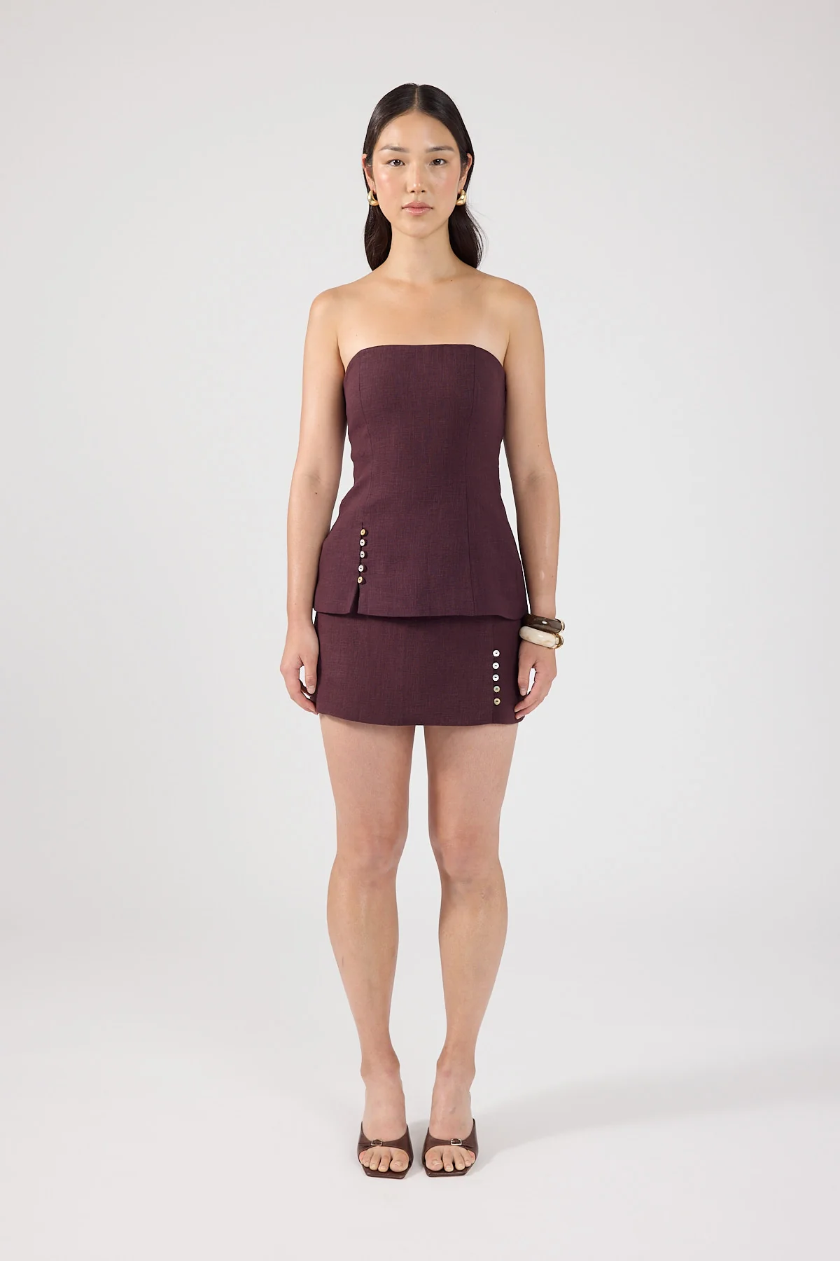 Perfect Stranger Stevie Linen Mid Rise Skort Plum - Image 4