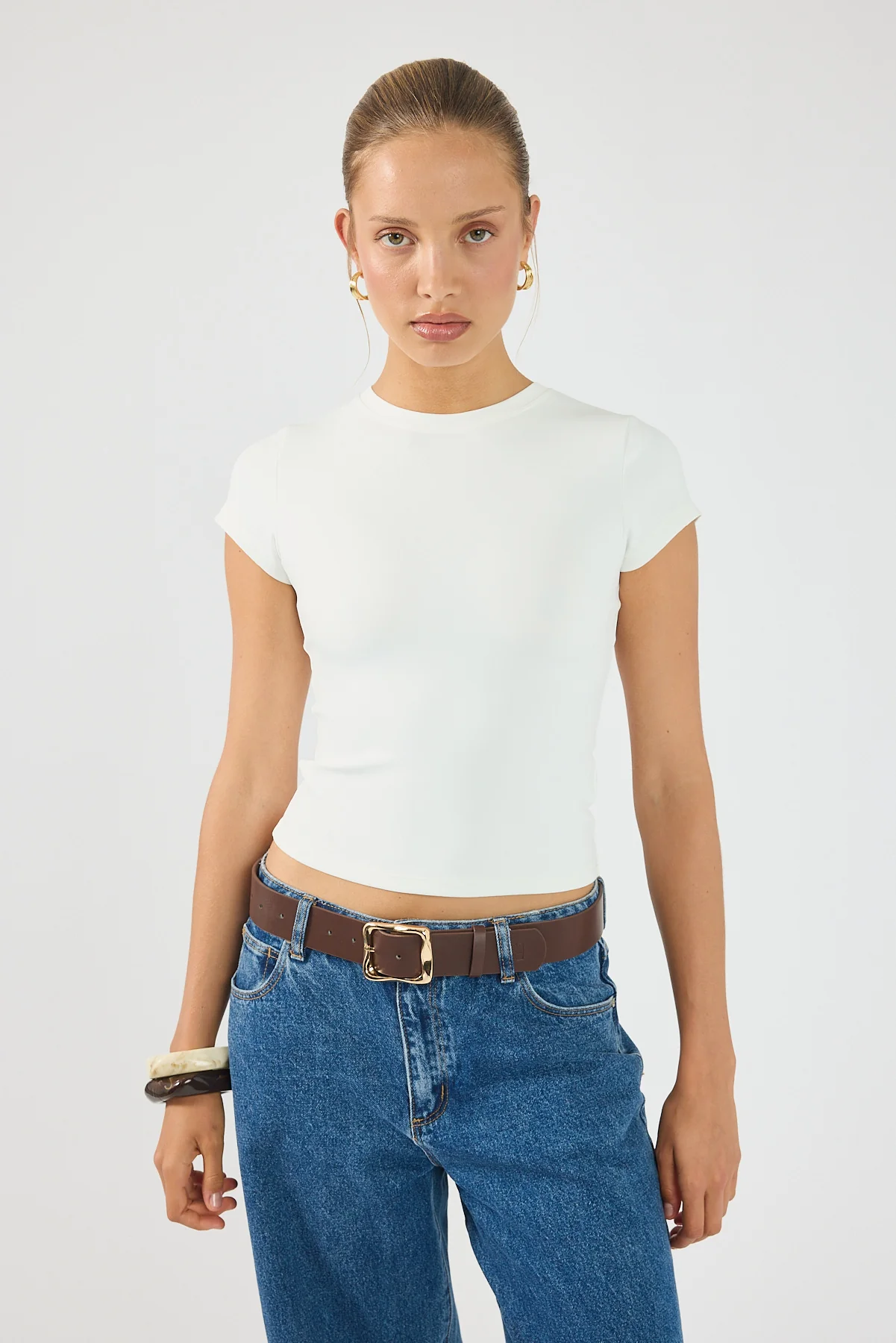 Perfect Stranger Streamline Cap Sleeve T-shirt Off White - Image 4