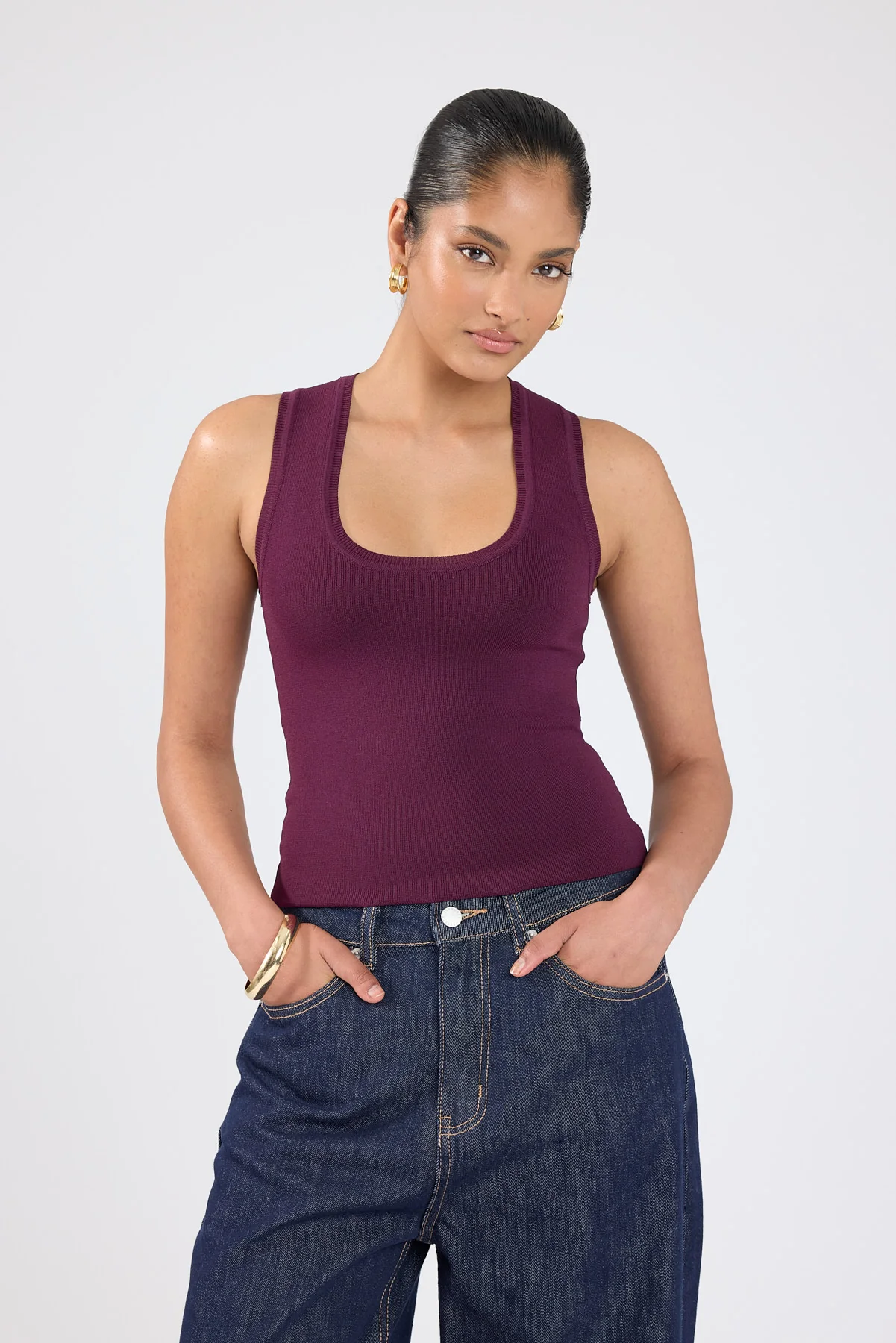 Perfect Stranger Sublime Knit Racer Top Plum - Image 2