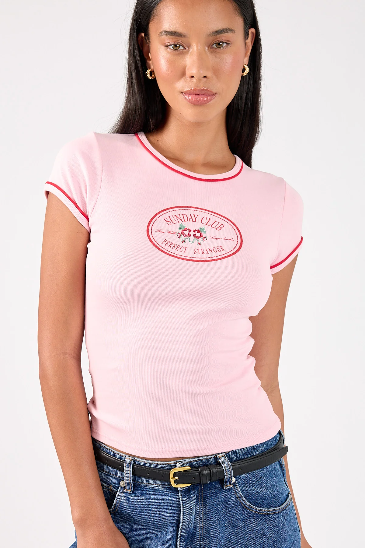 Perfect Stranger Sunday Club Longline Cap Sleeve Tee Pink - Image 2