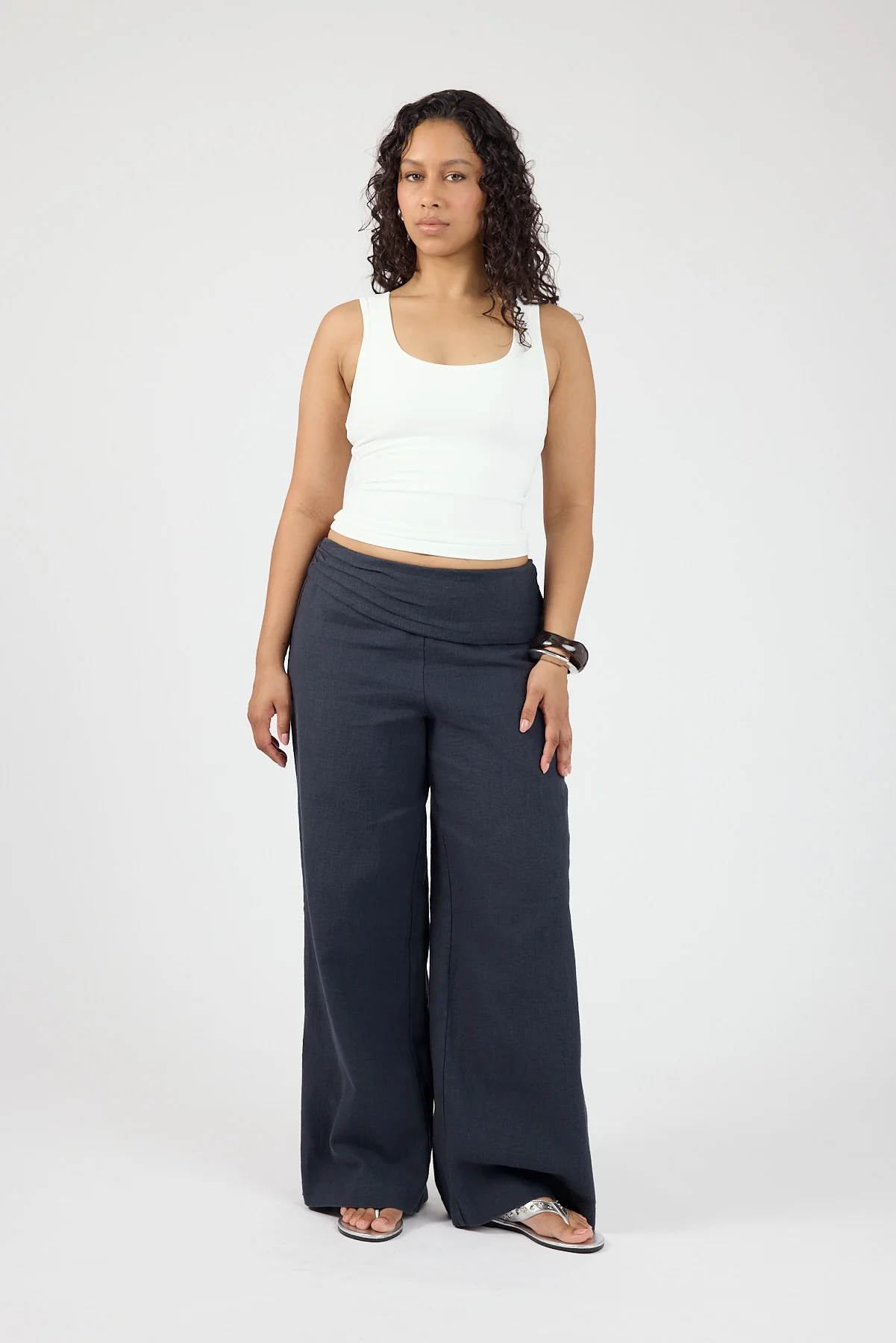 Perfect Stranger Sutton Linen Fold Over Pants Slate