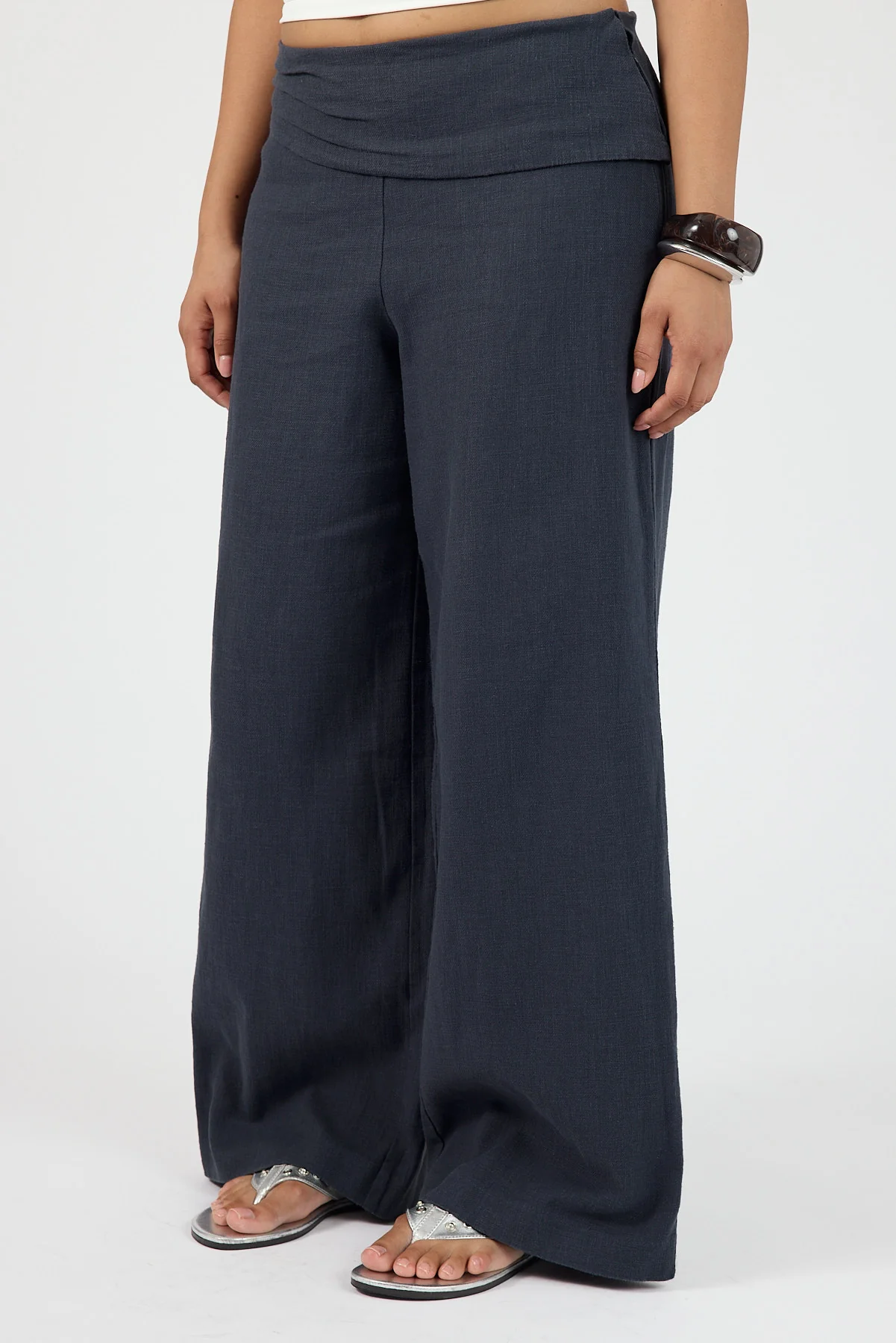 Perfect Stranger Sutton Linen Fold Over Pants Slate - Image 2