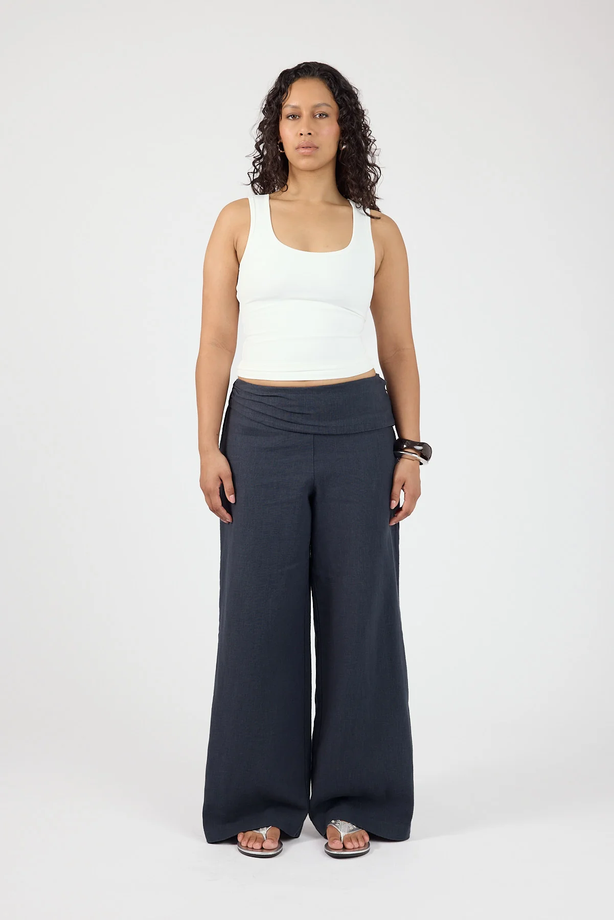 Perfect Stranger Sutton Linen Fold Over Pants Slate - Image 5