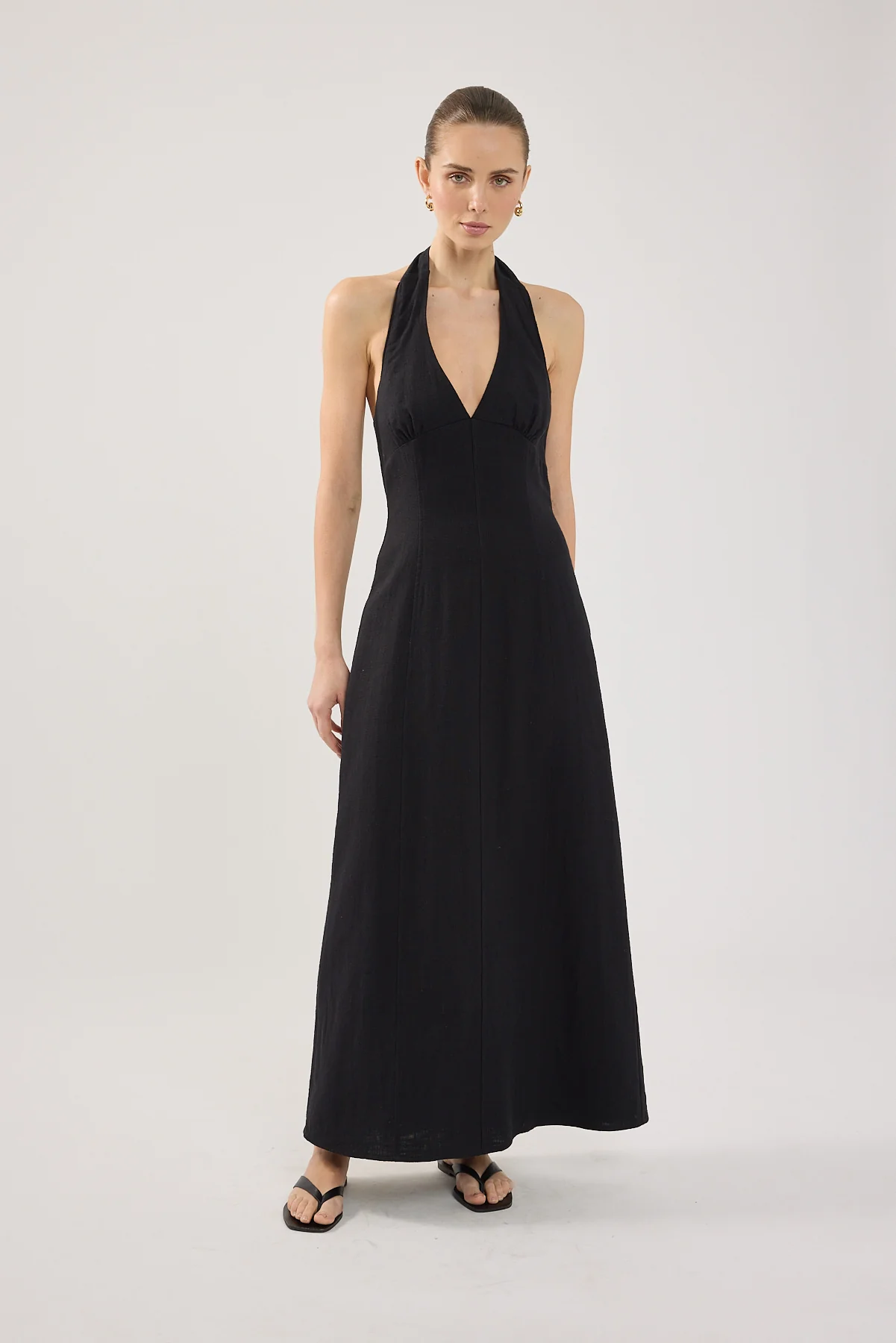 Perfect Stranger Tessa Halter Linen Maxi Dress Black - Image 6