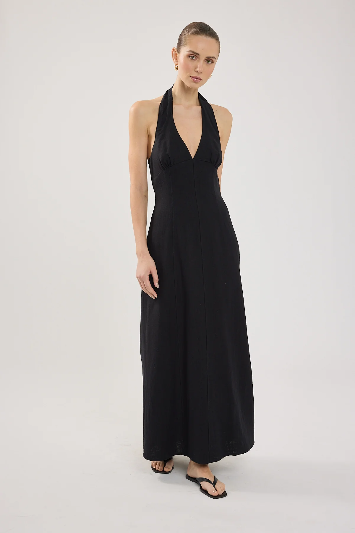 Perfect Stranger Tessa Halter Linen Maxi Dress Black - Image 7