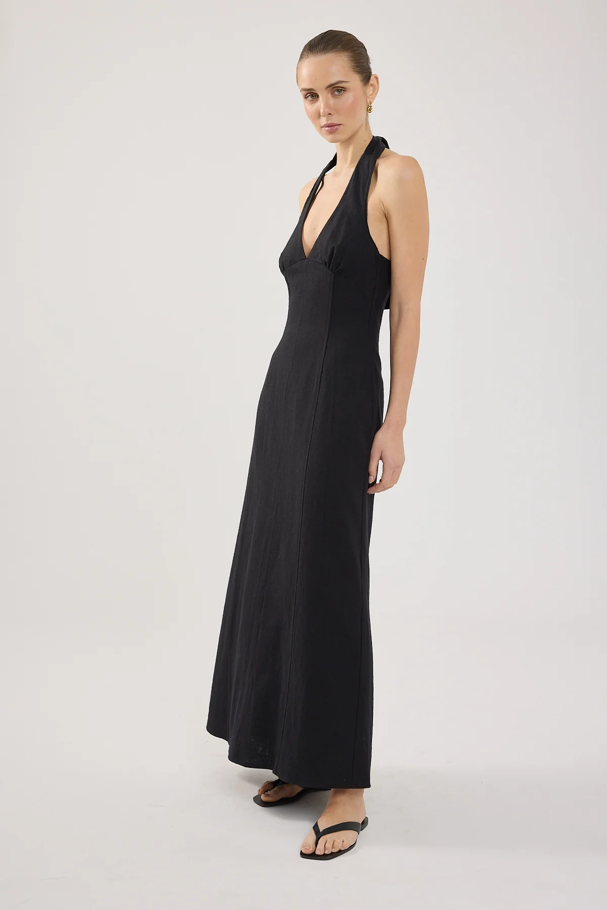 Perfect Stranger Tessa Halter Linen Maxi Dress Black - Image 8