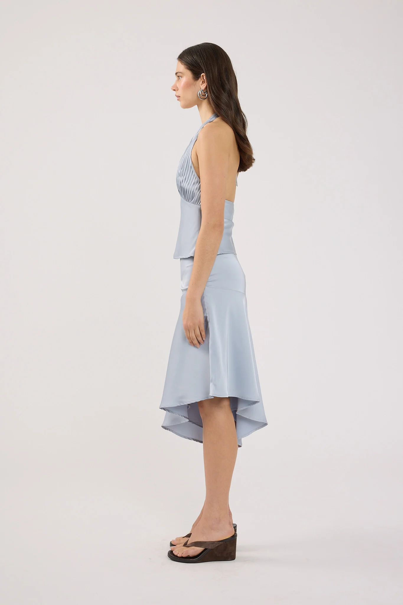 Perfect Stranger True Romance Satin Midi Skirt Ice Blue - Image 4