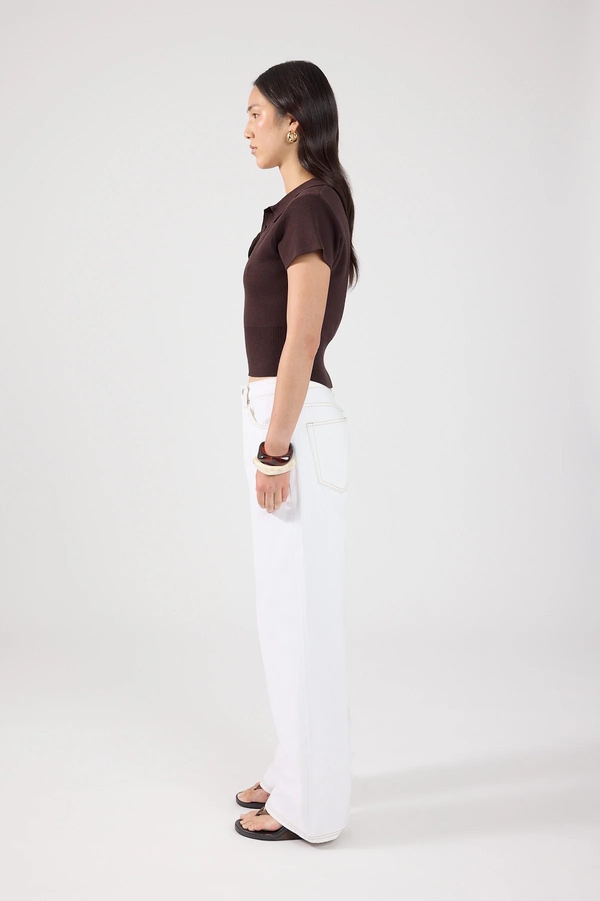 Perfect Stranger Tucker Knit Polo Top Brown - Image 4