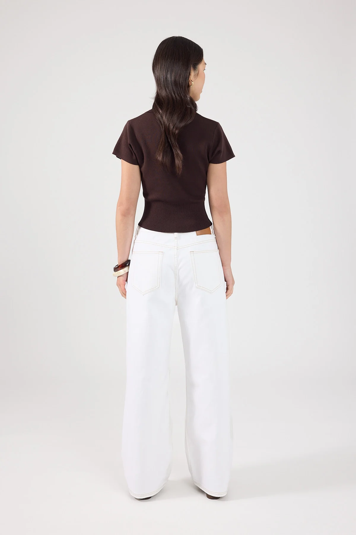 Perfect Stranger Tucker Knit Polo Top Brown - Image 5