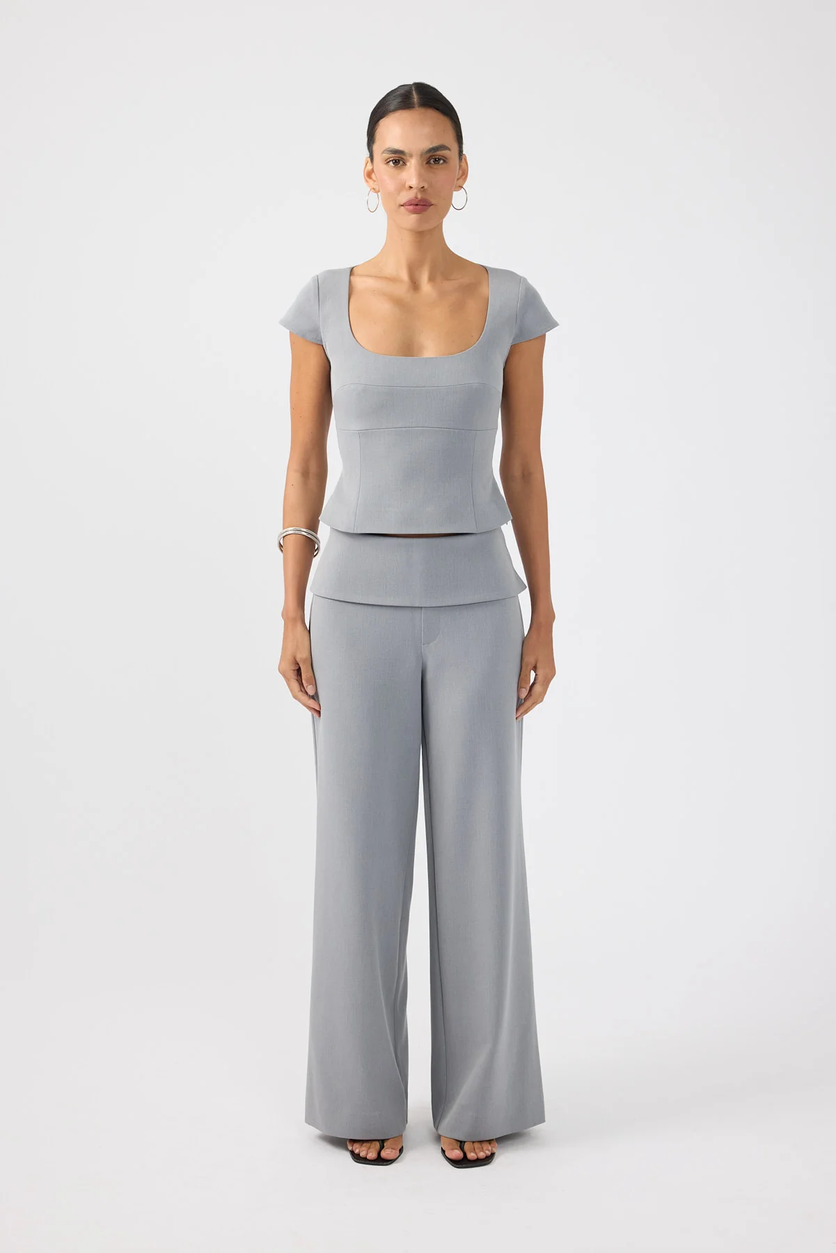 Perfect Stranger Vaila Short Sleeve Suiting Top Grey