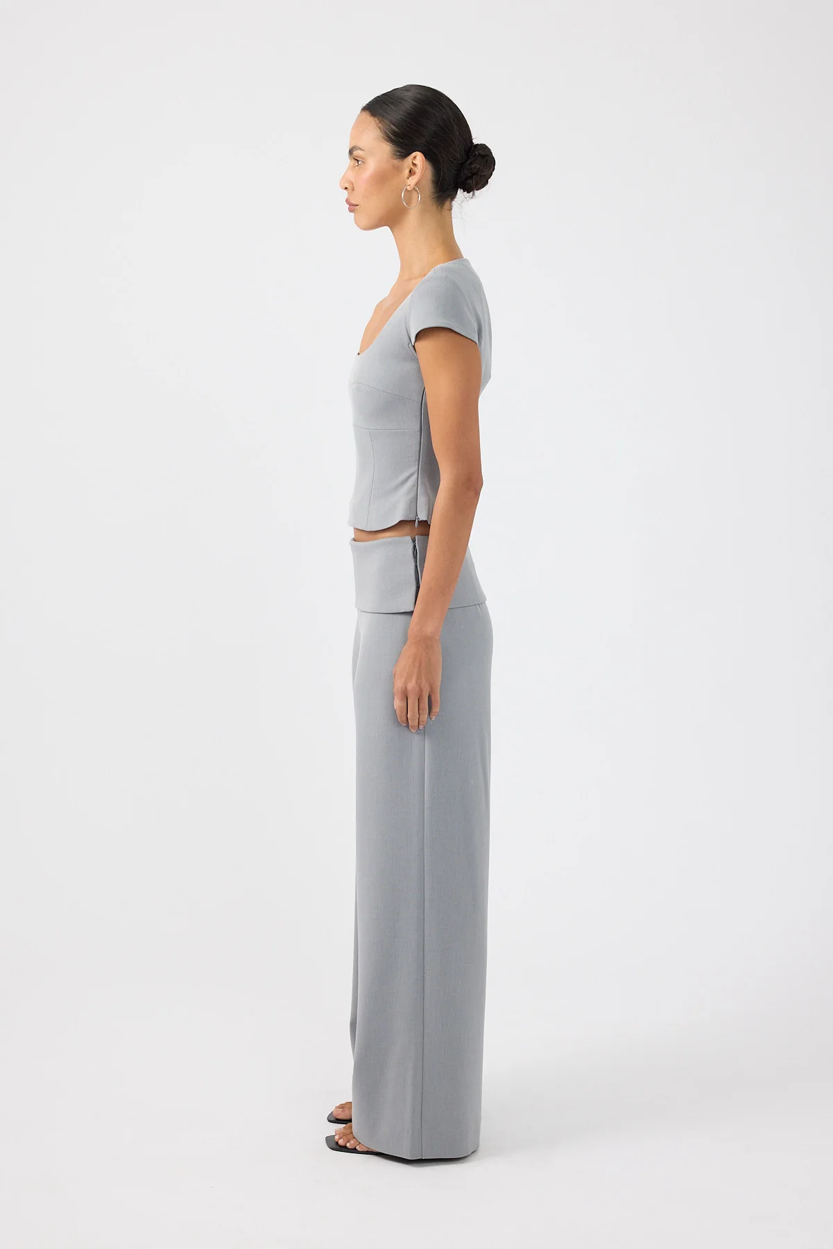 Perfect Stranger Vaila Short Sleeve Suiting Top Grey - Image 5