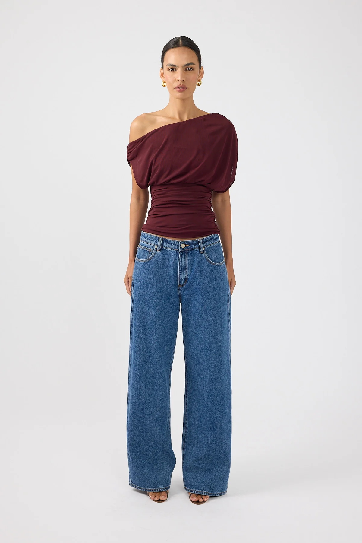 Perfect Stranger Vionne Mesh Off Shoulder Top Plum