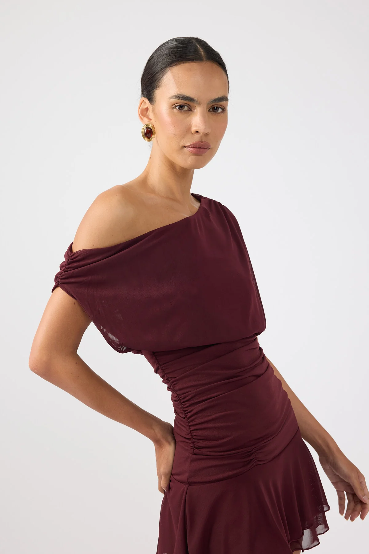 Perfect Stranger Vionne Mesh Off Shoulder Top Plum - Image 6