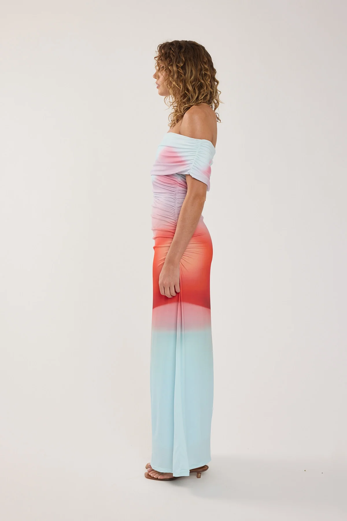 Perfect Stranger Yasmin Off Shoulder Maxi Dress Red Print - Image 3