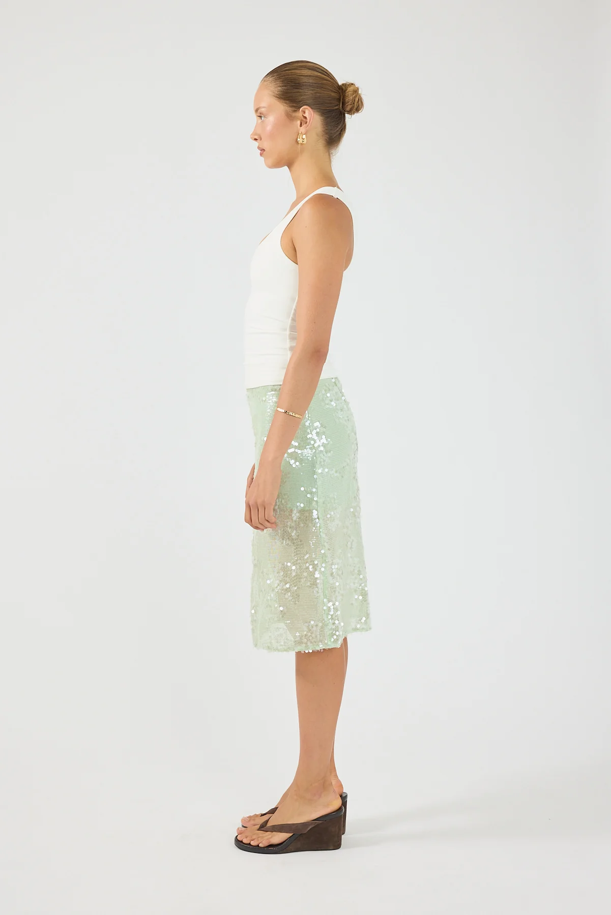 Perfect Stranger Zelie Sequin Midi Skirt Mint - Image 4