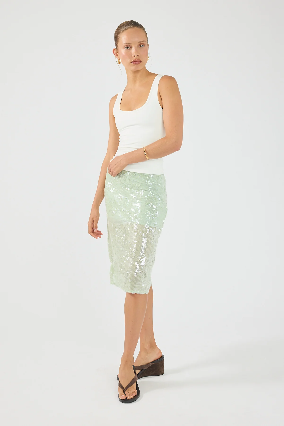 Perfect Stranger Zelie Sequin Midi Skirt Mint - Image 6