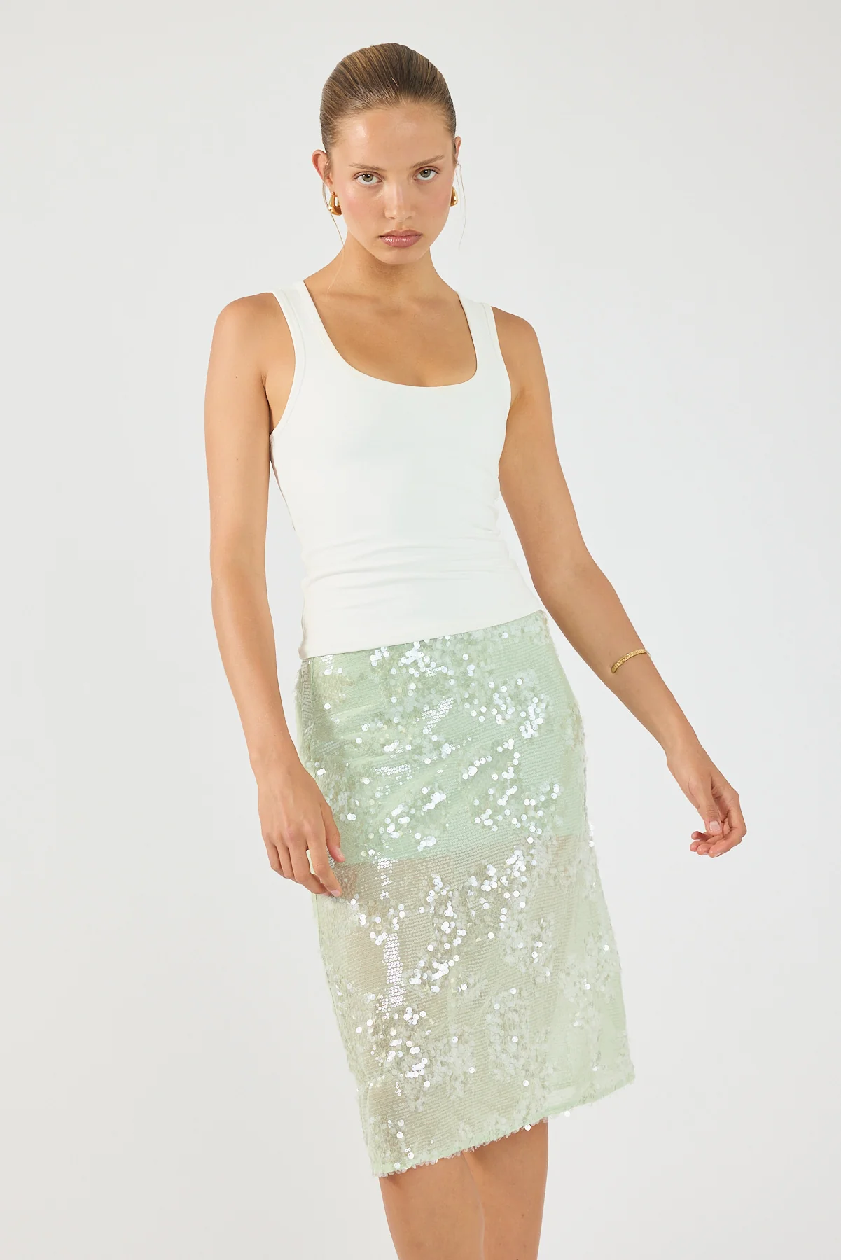 Perfect Stranger Zelie Sequin Midi Skirt Mint - Image 7