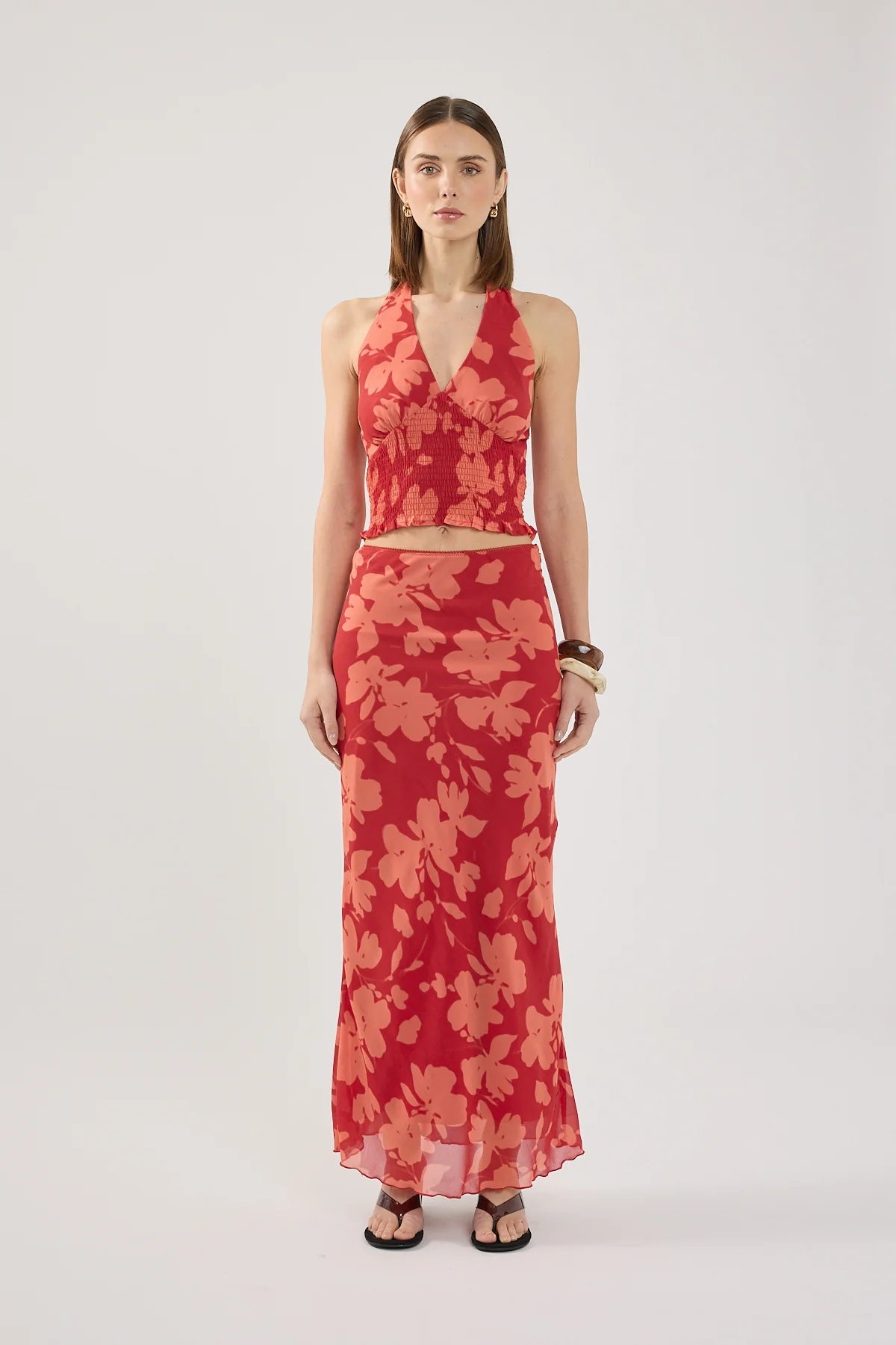 Perfect Stranger Zinna Halter Top Red Print