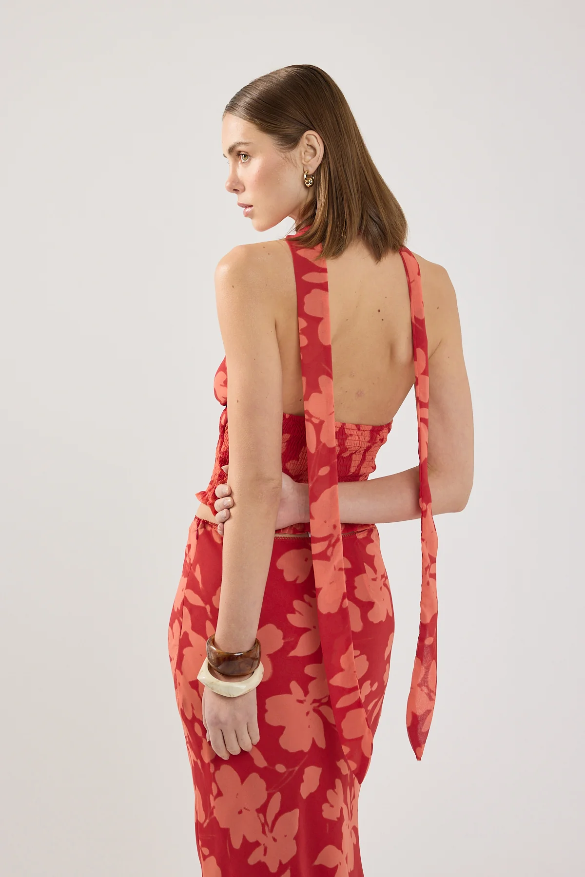 Perfect Stranger Zinna Halter Top Red Print - Image 5